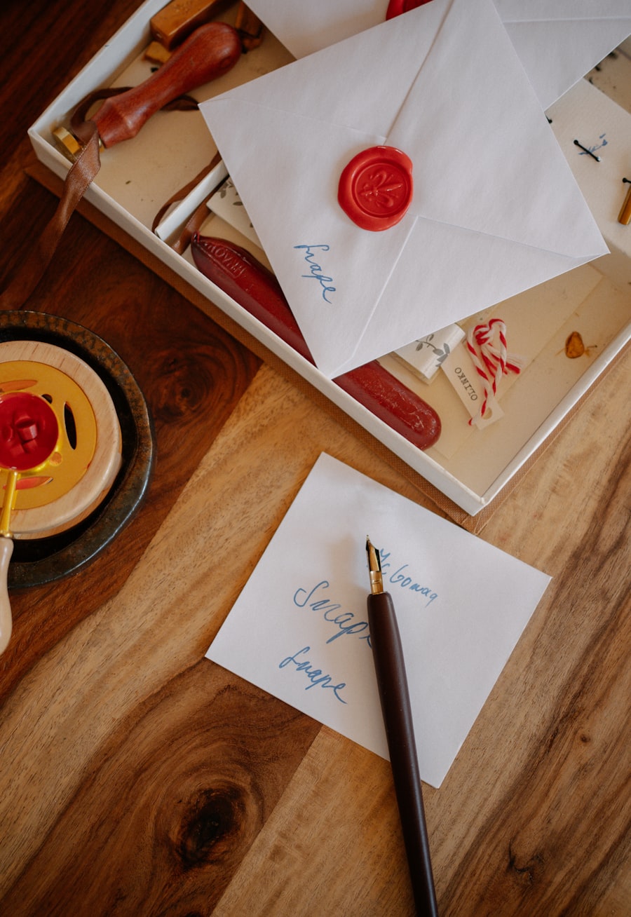 Sealed envelopes and a quill resting on a quiet desk